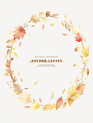 PSD 백그라운드 낙엽 일러스트 나뭇잎 수채화 프레임 사람없음 갈색 가을 도토리 카피스페이스 국내일러스트 계절 컬러 잎 공백 견과류 파일형식