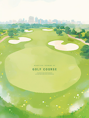 PSD 나무 일러스트 골프장 하늘 빌딩 잔디 사람없음 초록색 도시 국내일러스트 식물 컬러 골프 스포츠시설 건물 파일형식