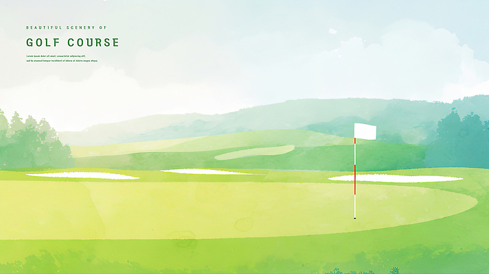 PSD 나무 일러스트 골프장 하늘 산 잔디 사람없음 초록색 골프깃발 국내일러스트 식물 컬러 골프 스포츠시설 깃발 파일형식