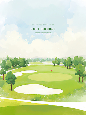 PSD 나무 구름 일러스트 골프장 하늘 잔디 사람없음 초록색 골프깃발 국내일러스트 자연요소 식물 컬러 골프 스포츠시설 깃발 파일형식