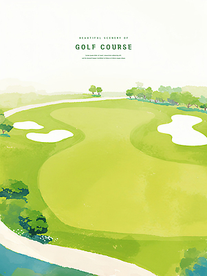 PSD 나무 일러스트 골프장 하늘 잔디 사람없음 초록색 국내일러스트 식물 컬러 골프 스포츠시설 파일형식
