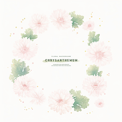 PSD 백그라운드 잎 일러스트 수채화 국화 사람없음 원형프레임 연분홍색 카피스페이스 국내일러스트 식물 꽃 분홍색 프레임 공백 원형 파일형식