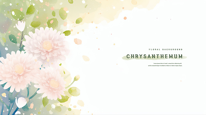 PSD 분홍색 백그라운드 잎 일러스트 수채화 국화 사람없음 초록색 카피스페이스 국내일러스트 식물 꽃 컬러 공백 파일형식