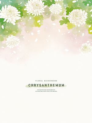 PSD 꽃잎 백그라운드 잎 일러스트 수채화 국화 사람없음 초록색 연분홍색 카피스페이스 국내일러스트 식물 꽃 분홍색 컬러 공백 파일형식