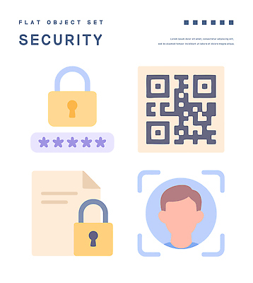 얼굴 일러스트 사람모양 자물쇠 플랫 암호 오브젝트 문서 보안 QR코드 엘리먼트 얼굴인식 국내일러스트 AI파일 모양 안전 신체부위 생체인식기술 파일형식 벡터