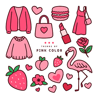 원피스 분홍색 가방 일러스트 딸기 사람없음 장미 립스틱 하트 스웨터 플라밍고 카디건 복숭아 마카롱 엘리먼트 국내일러스트 AI파일 모양 잡화 옷 꽃 컬러 상의 과일 조류 디저트 화장품 외투 파일형식 벡터