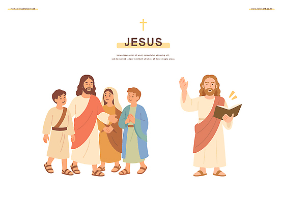 전신 여자 남자 기독교 십자가 일러스트 미소 들기 여러명 성인 손들기 걷기 눈감음 성경 천주교 예수 성인만 일러캐릭터 AI파일 캐릭터 종교 다수 종교용품 모션 표정 사람 신_종교 파일형식 벡터