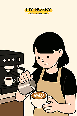 여자 일러스트 한명 미소 들기 상반신 성인 취미 앞치마 하트 커피잔 커피메이커 즐거움 바리스타 라떼아트 베이지색 성인여자한명만 우유스팀기 국내일러스트 AI파일 모양 직업 1 감정 커피 컬러 모션 잔 표정 사람 그림 라떼 커피용품 여자한명만 성인여자만 파일형식 벡터