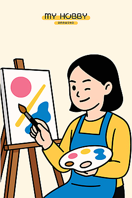 여자 일러스트 윙크 한명 미소 들기 성인 취미 앞치마 붓 그리기 팔레트 즐거움 이젤 캔버스 베이지색 성인여자한명만 국내일러스트 AI파일 1 감정 컬러 모션 표정 사람 미술도구 여자한명만 성인여자만 파일형식 벡터