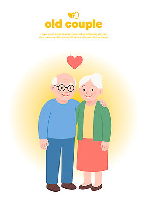 전신 여자 노년 남자 행복 일러스트 사랑 미소 두명 노란색 노부부 하트 노인만 안경낌 어깨에손 국내일러스트 AI파일 모양 부부 감정 안경 컬러 모션 표정 사람 성인 성인만 파일형식 벡터
