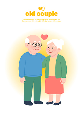 전신 여자 노년 남자 행복 일러스트 사랑 미소 두명 노란색 노부부 하트 노인만 안경낌 국내일러스트 AI파일 모양 부부 감정 안경 컬러 표정 사람 성인 성인만 파일형식 벡터
