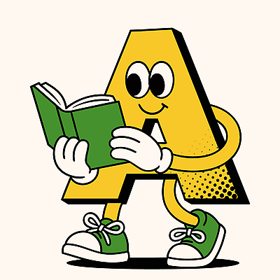 일러스트 미소 들기 사람없음 책 노란색 걷기 읽기 A 일러캐릭터 AI파일 캐릭터 알파벳 컬러 모션 표정 파일형식 벡터