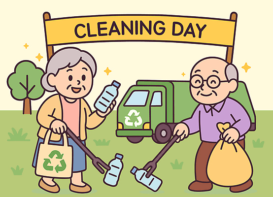 전신 나무 여자 노년 남자 일러스트 집게 미소 들기 잔디 두명 연두색 반짝임 담기 페트병 쓰레기봉투 쓰레기줍기 쓰레기차 에코백 노인만 안경낌 재활용표시 국내일러스트 AI파일 식물 안경 가방 모션 자동차 표시 봉투 표정 사람 성인 초록색 재활용 에코 병_담는 성인만 파일형식 벡터 줍기