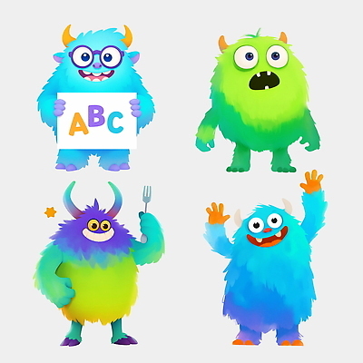 PSD 알파벳 별 포크 일러스트 교육캐릭터 웃음 들기 사람없음 연두색 파란색 세트 귀여움 놀람 팻말 손인사 몬스터 안경낌 일러캐릭터 자연요소 캐릭터 식기 영어 교육 감정 안경 컬러 컨셉 모션 프레임 표정 초록색 인사 파일형식