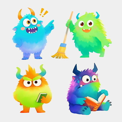 PSD 허리손 일러스트 교육캐릭터 미소 웃음 들기 앉기 사람없음 책 연두색 파란색 세트 독서 귀여움 놀람 가리킴 빗자루 읽기 몬스터 일러캐릭터 캐릭터 교육 감정 컬러 포즈 컨셉 모션 표정 손짓 초록색 청소도구 파일형식