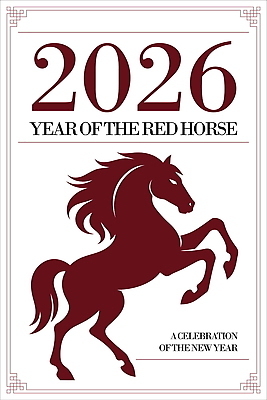 한마리 디자인 포스터 일러스트 새해 사람없음 빨간색 강렬 세련 2026년 국내일러스트 붉은말 AI파일 1 컬러 말_동물 연도 파일형식 벡터