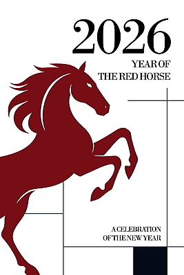 한마리 디자인 포스터 일러스트 새해 사람없음 빨간색 강렬 세련 2026년 국내일러스트 붉은말 AI파일 1 컬러 말_동물 연도 파일형식 벡터
