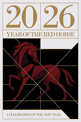 한마리 디자인 포스터 일러스트 새해 사람없음 빨간색 검은색 강렬 세련 2026년 국내일러스트 붉은말 AI파일 1 컬러 말_동물 연도 파일형식 벡터