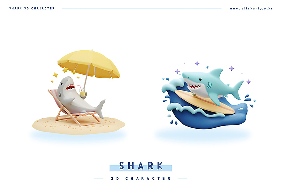 PSD 편집이미지 음료 파도 동물캐릭터 하늘색 3D캐릭터 들기 사람없음 반짝임 모래사장 눕기 3D 귀여움 물방울 파라솔 서핑보드 서핑 선베드 상어 편집3D 동물 캐릭터 바다 컨셉 의자 모션 어류 파란색 수상스포츠 보드_스포츠 디지털합성 파일형식