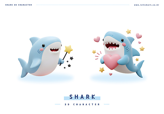 PSD 편집이미지 별 동물캐릭터 하늘색 3D캐릭터 들기 사람없음 3D 귀여움 하트 상어 요술봉 편집3D 자연요소 모양 동물 캐릭터 컨셉 모션 어류 파란색 디지털합성 파일형식
