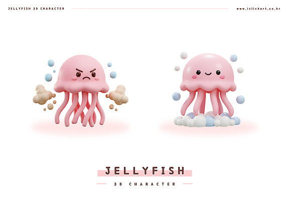 PSD 편집이미지 분홍색 동물캐릭터 3D캐릭터 미소 사람없음 세트 3D 귀여움 분노 물방울 연기 해파리 편집3D 동물 캐릭터 감정 컬러 컨셉 표정 자포동물 디지털합성 파일형식