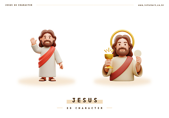 전신 PSD 편집이미지 남자 떡 3D캐릭터 미소 들기 상반신 성인 두명 3D 손들기 예수 종교캐릭터 후광 성배 성인남자만 편집3D 캐릭터 종교 모션 표정 사람 빛 신_종교 디지털합성 남자만 성인만 파일형식