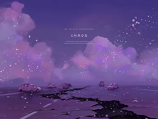 PSD 구름 도로 일러스트 하늘 사람없음 빛 보라색 어둠 균열 폐허 붕괴 폐차 SF 공허 국내일러스트 자연요소 길 컬러 컨셉 교통시설 모션 파일형식