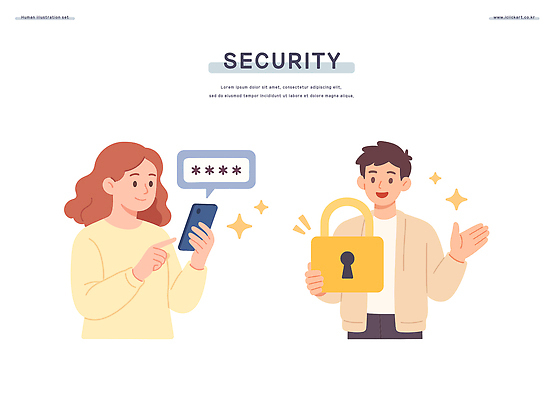 여자 남자 말풍선 일러스트 자물쇠 미소 들기 상반신 성인 두명 반짝임 스마트폰 가리킴 누름 암호 인터넷보안 성인만 국내일러스트 AI파일 모션 표정 사람 손짓 핸드폰 스마트기기 보안 파일형식 벡터