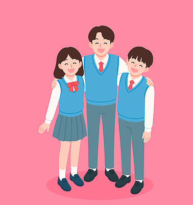 전신 여자 남자 교복 분홍색 일러스트 청소년 어깨동무 미소 세명 친구 청춘 즐거움 십대만 어깨에손 중고등학생 일러캐릭터 AI파일 캐릭터 옷 감정 컬러 포즈 컨셉 관계 모션 중학생 고등학생 표정 사람 파일형식 벡터