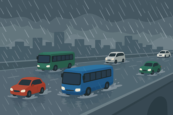 도로 일러스트 승용차 버스 사람없음 건물 도시 비 먹구름 가교 호우주의보 국내일러스트 AI파일 자연요소 건축물 길 육상교통 교통시설 자동차 날씨 대중교통 자연재해 파일형식 벡터 구름_자연