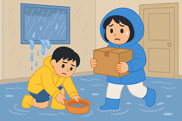 전신 여자 남자 일러스트 실내 장화 들기 성인 두명 물 상자 문 방 잡기 비 우비 바가지 성인만 호우주의보 국내일러스트 침수피해 AI파일 자연요소 옷 신발 모션 날씨 사람 내부 피해 홍수 자연재해 파일형식 벡터