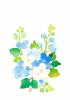 JPG 백그라운드 잎 일러스트 수채화 사람없음 초록색 파란색 물망초 국내일러스트 AI일러스트 AI콘텐츠 식물 꽃 컬러 파일형식