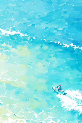 JPG 전신 바다 일러스트 레저 수채화 한명 사람 성인 파란색 여름풍경 승차 헬멧 즐거움 제트스키 스플래쉬 성인한명만 국내일러스트 AI일러스트 AI콘텐츠 1 감정 컬러 모션 풍경 수상스포츠 보호장비 성인만 파일형식 여름_계절