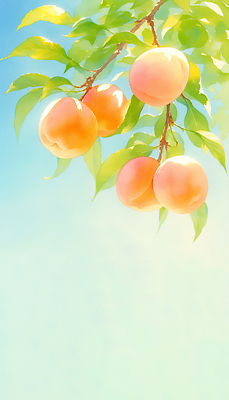 JPG 하늘색 잎 일러스트 하늘 사람없음 달콤 복숭아 복사나무 국내일러스트 AI일러스트 AI콘텐츠 나무 식물 과일 파란색 맛 파일형식