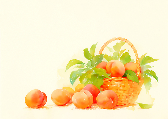 JPG 분홍색 잎 일러스트 사람없음 바구니 달콤 복숭아 국내일러스트 AI일러스트 AI콘텐츠 식물 컬러 과일 맛 파일형식