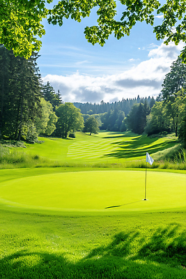 JPG 나무 구름 편집이미지 골프장 하늘 그림자 잔디 사람없음 초록색 골프깃발 편집실사 AI포토 AI콘텐츠 자연요소 식물 컬러 골프 스포츠시설 깃발 CG 파일형식
