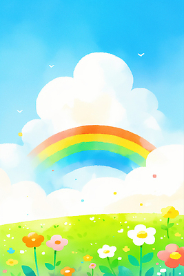 JPG 구름 무지개 잎 꽃밭 일러스트 조류 하늘 수채화 잔디 사람없음 유치원 언덕 국내일러스트 AI일러스트 AI콘텐츠 자연요소 식물 동물 교육 꽃 파일형식