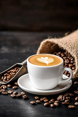 JPG 편집이미지 사람없음 검은색 원두 커피잔 컵받침 라떼아트 커피자루 편집실사 AI포토 AI콘텐츠 커피 컬러 잔 받침대 CG 그림 자루 라떼 파일형식