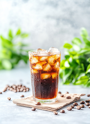 JPG 편집이미지 잎 잔 사람없음 얼음 원두 천 아이스아메리카노 편집실사 AI포토 AI콘텐츠 자연요소 식물 식기 커피 직물 CG 아메리카노 아이스커피 파일형식