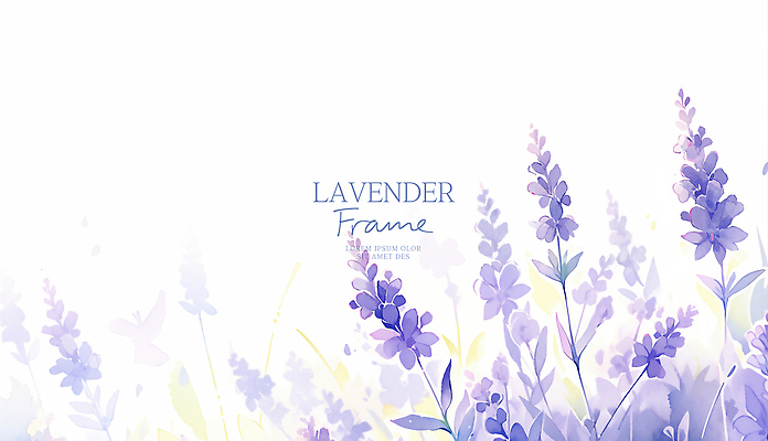 PSD 잎 일러스트 수채화 사람없음 보라색 라벤더 카피스페이스 국내일러스트 식물 꽃 컬러 공백 허브 파일형식