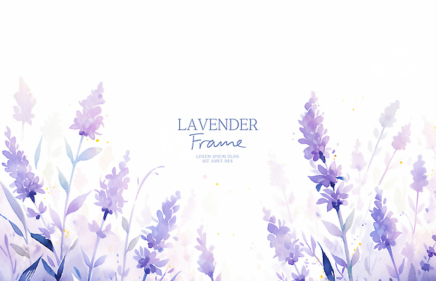 PSD 잎 일러스트 수채화 사람없음 보라색 라벤더 카피스페이스 국내일러스트 식물 꽃 컬러 공백 허브 파일형식