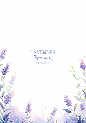 PSD 잎 일러스트 수채화 사람없음 보라색 라벤더 꽃프레임 카피스페이스 국내일러스트 식물 꽃 컬러 프레임 공백 허브 파일형식