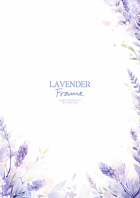 PSD 잎 일러스트 수채화 사람없음 보라색 라벤더 꽃프레임 카피스페이스 국내일러스트 식물 꽃 컬러 프레임 공백 허브 파일형식