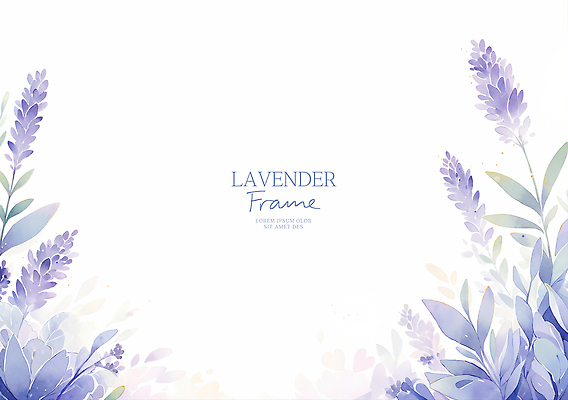 PSD 잎 일러스트 수채화 사람없음 보라색 라벤더 꽃프레임 카피스페이스 국내일러스트 식물 꽃 컬러 프레임 공백 허브 파일형식