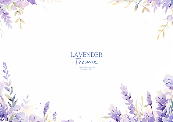 PSD 잎 일러스트 수채화 사람없음 보라색 라벤더 꽃프레임 카피스페이스 국내일러스트 식물 꽃 컬러 프레임 공백 허브 파일형식