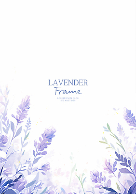 PSD 잎 일러스트 수채화 사람없음 보라색 라벤더 꽃프레임 카피스페이스 국내일러스트 식물 꽃 컬러 프레임 공백 허브 파일형식