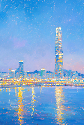 JPG 야경 일러스트 밤하늘 빌딩 사람없음 강 반사 여름풍경 도시 여름밤 유화 국내일러스트 AI일러스트 AI콘텐츠 하늘 미술 풍경 건물 여름 야간 파일형식 여름_계절 풍경_경치