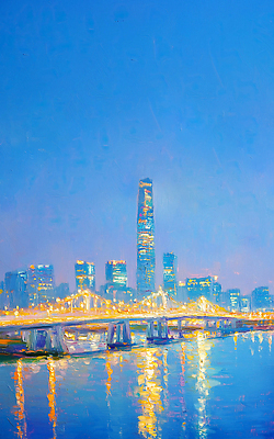 JPG 야경 일러스트 밤하늘 빌딩 사람없음 빛 강 반사 여름풍경 도시 여름밤 유화 가교 국내일러스트 AI일러스트 AI콘텐츠 건축물 하늘 미술 풍경 건물 여름 야간 파일형식 여름_계절 풍경_경치