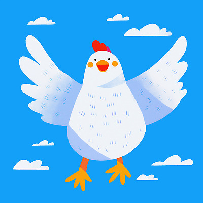 PSD 구름 한마리 일러스트 하늘 팔벌리기 사람없음 파란색 닭캐릭터 일러캐릭터 자연요소 캐릭터 1 컬러 동물캐릭터 모션 닭 파일형식
