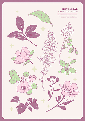 꽃 잎 일러스트 사람없음 반짝임 보라색 오브젝트 보테니컬아트 국내일러스트 AI파일 식물 컬러 모션 파일형식 벡터